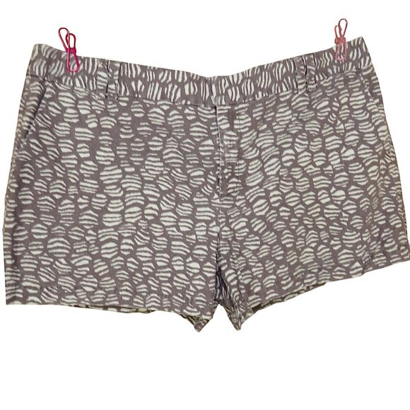 Ann Taylor Loft Brown Animal Print Linen Blend Chino Shorts -Pockets- Size 16 - Picture 1 of 6